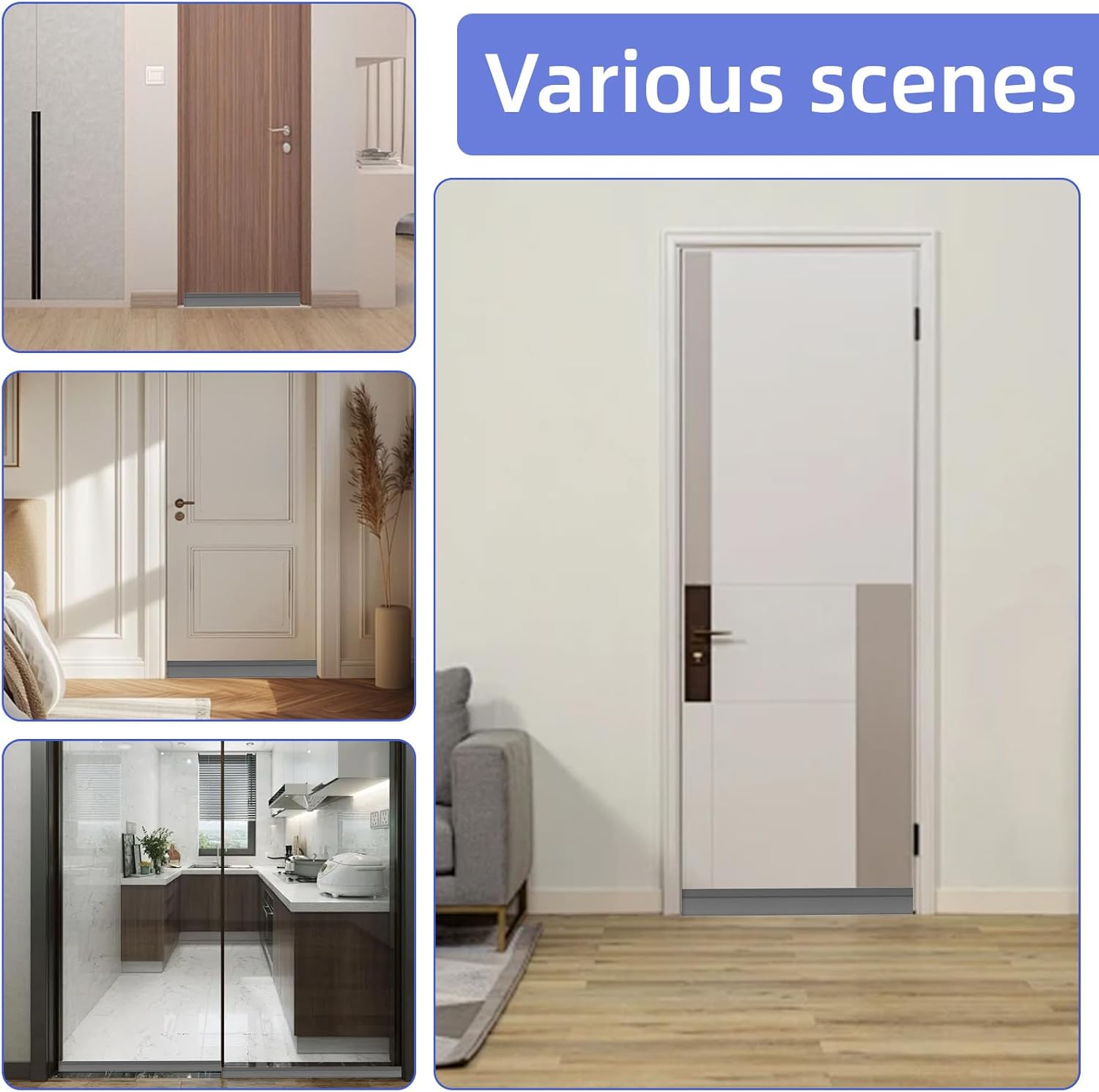 Door Draft Stopper with Adjustable Silicone Seal 39 Inch Grey