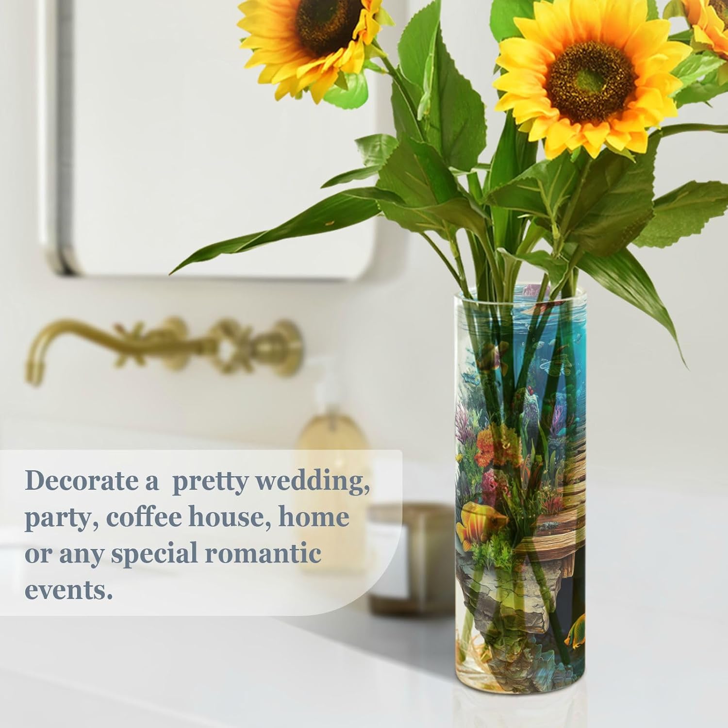 3D Hole White Wall Underwater Scene Cylinder Vase 118 x 39 Inch