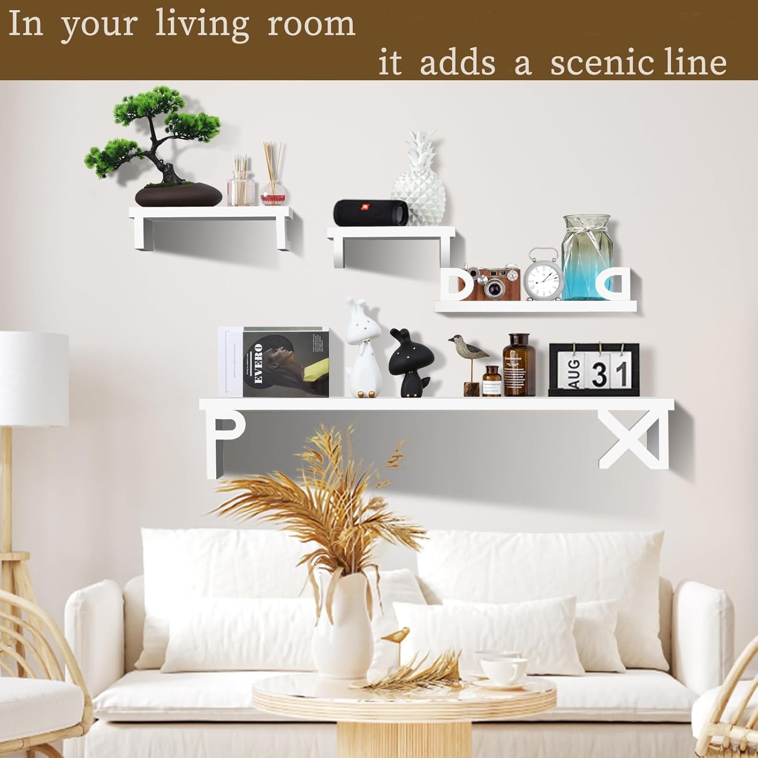 White Floating Shelves for Wall - Set of 5