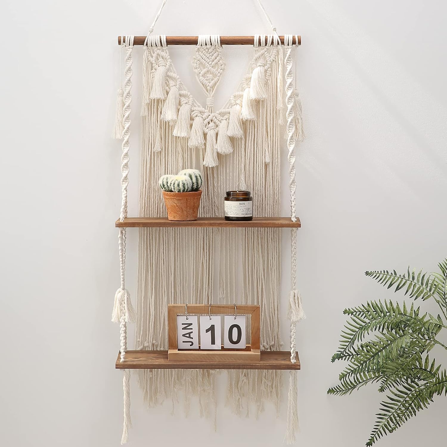 ANROYE 2 Tier Macrame Boho Wall Hanging Shelf