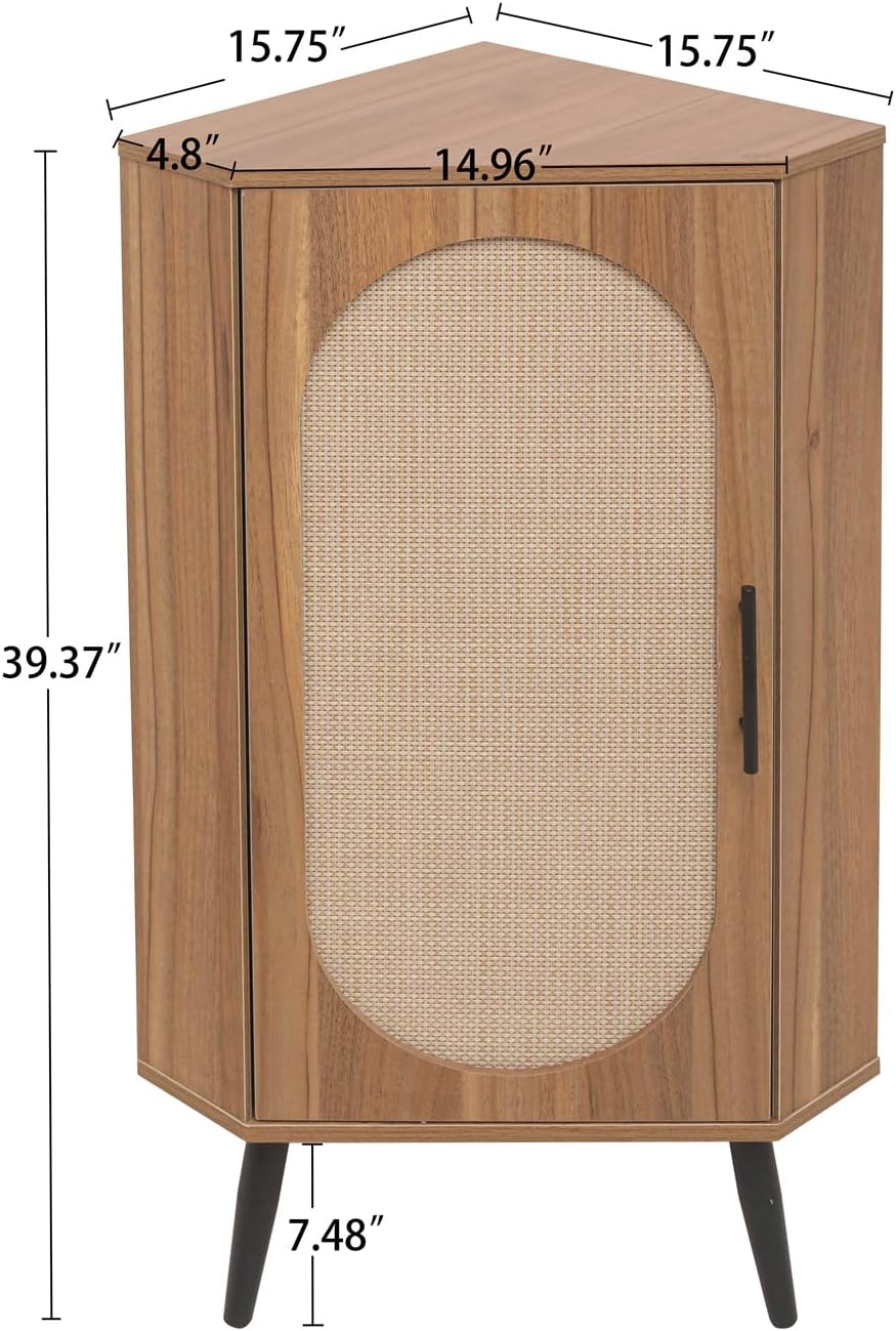 ZeHuoGe Corner Storage Cabinet with Rattan Door