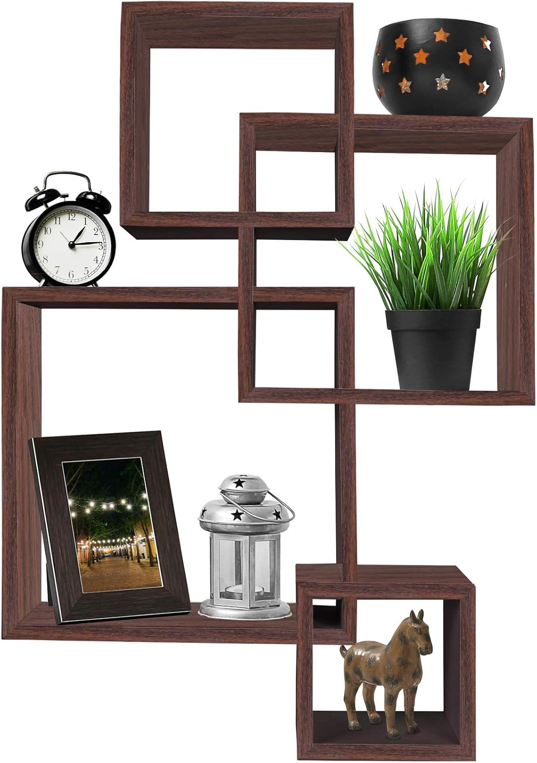 Greenco 4 Cube Intersecting Floating Shelves Walnut Finish