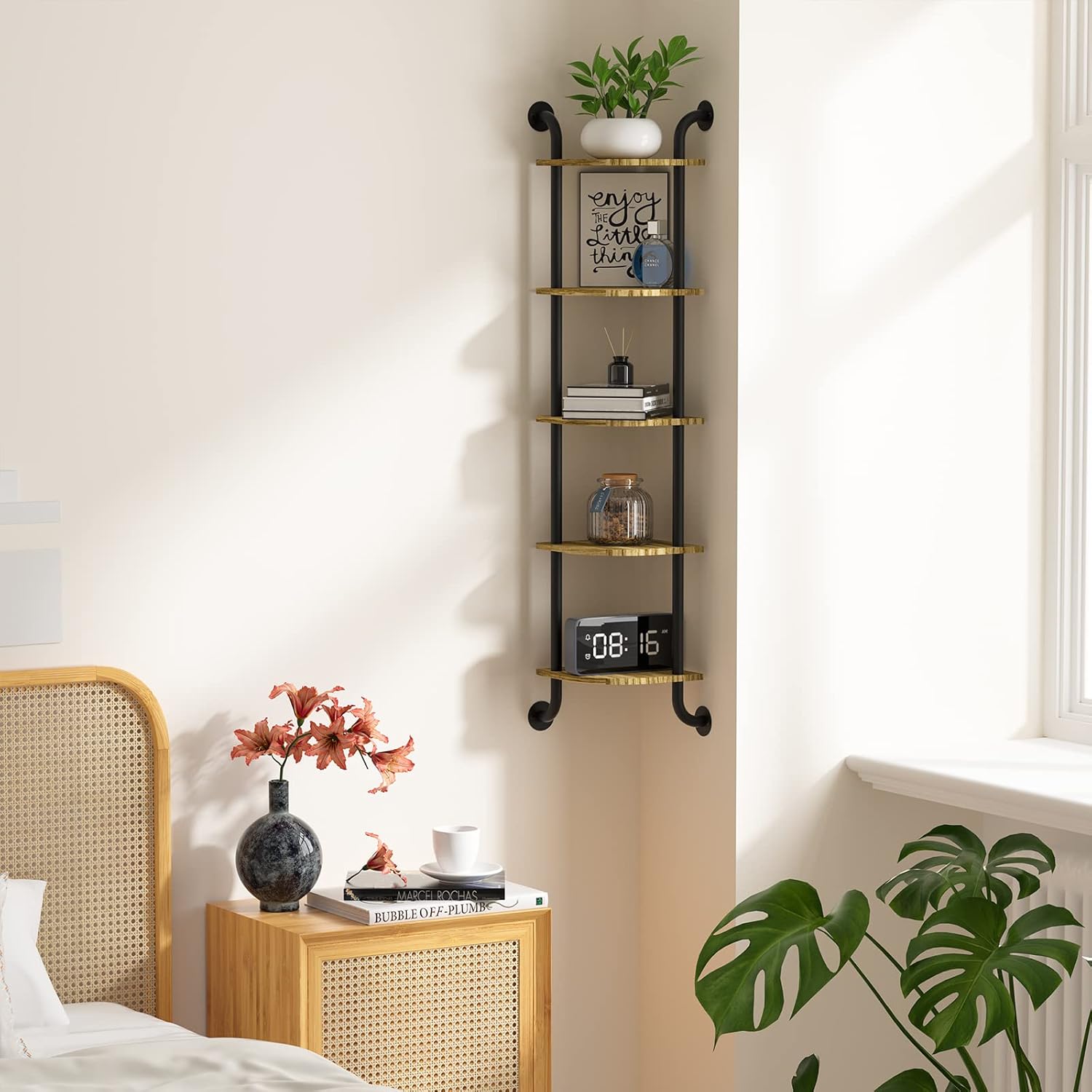 Tinpin 5-Tier Wall Corner Shelf Bookshelf Rustic