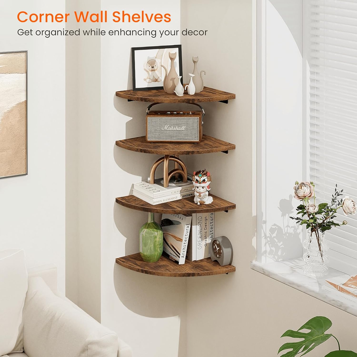 Homode Corner Wall Shelf Set of 4 Rustic Brown