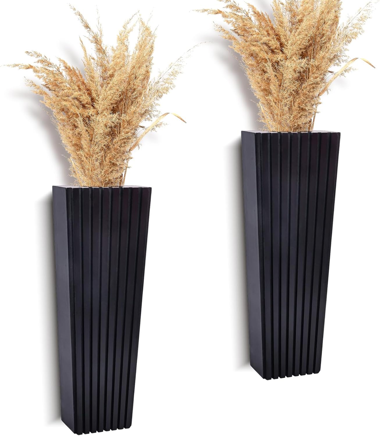 2PCS Black Wood Wall Planter for Indoor Plants and Dried Flowers