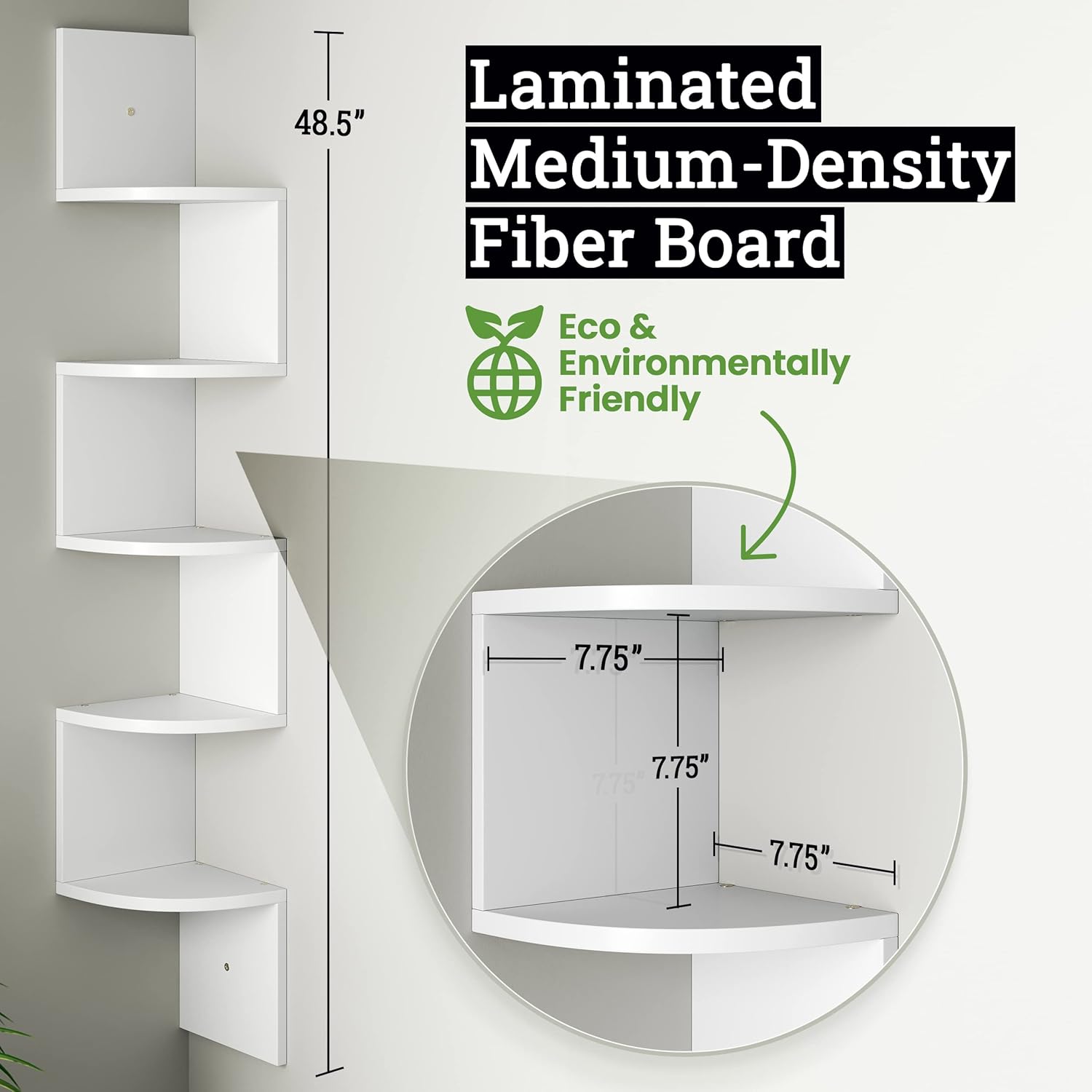 Greenco 5 Tier Corner Floating Shelf with Rustic Walnut Finish