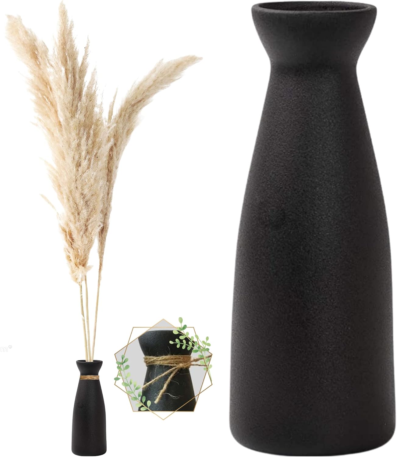 WZ WOODZIA Black Ceramic Vase for Pampas Grass