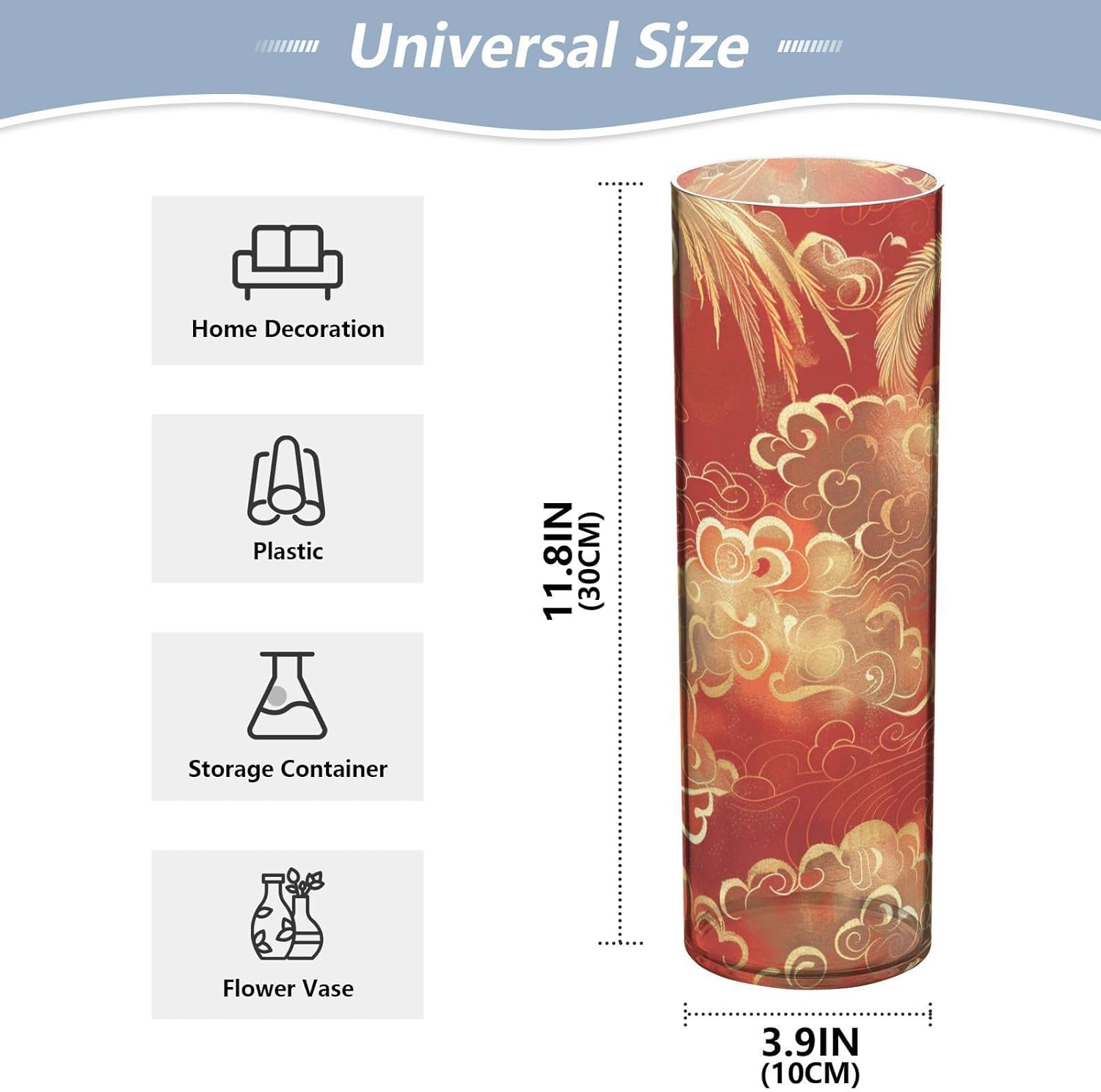 SyXIOP Chinese Phoenix Auspicious Clouds Red Gold Plastic Flower Vase