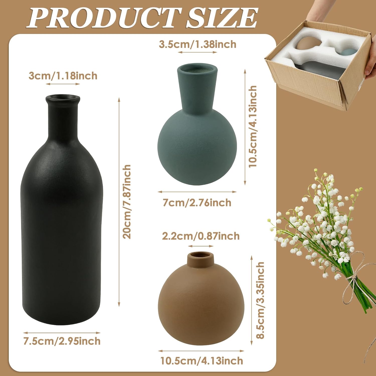 3Pcs Ceramic Flower Vase Set for Home Decor