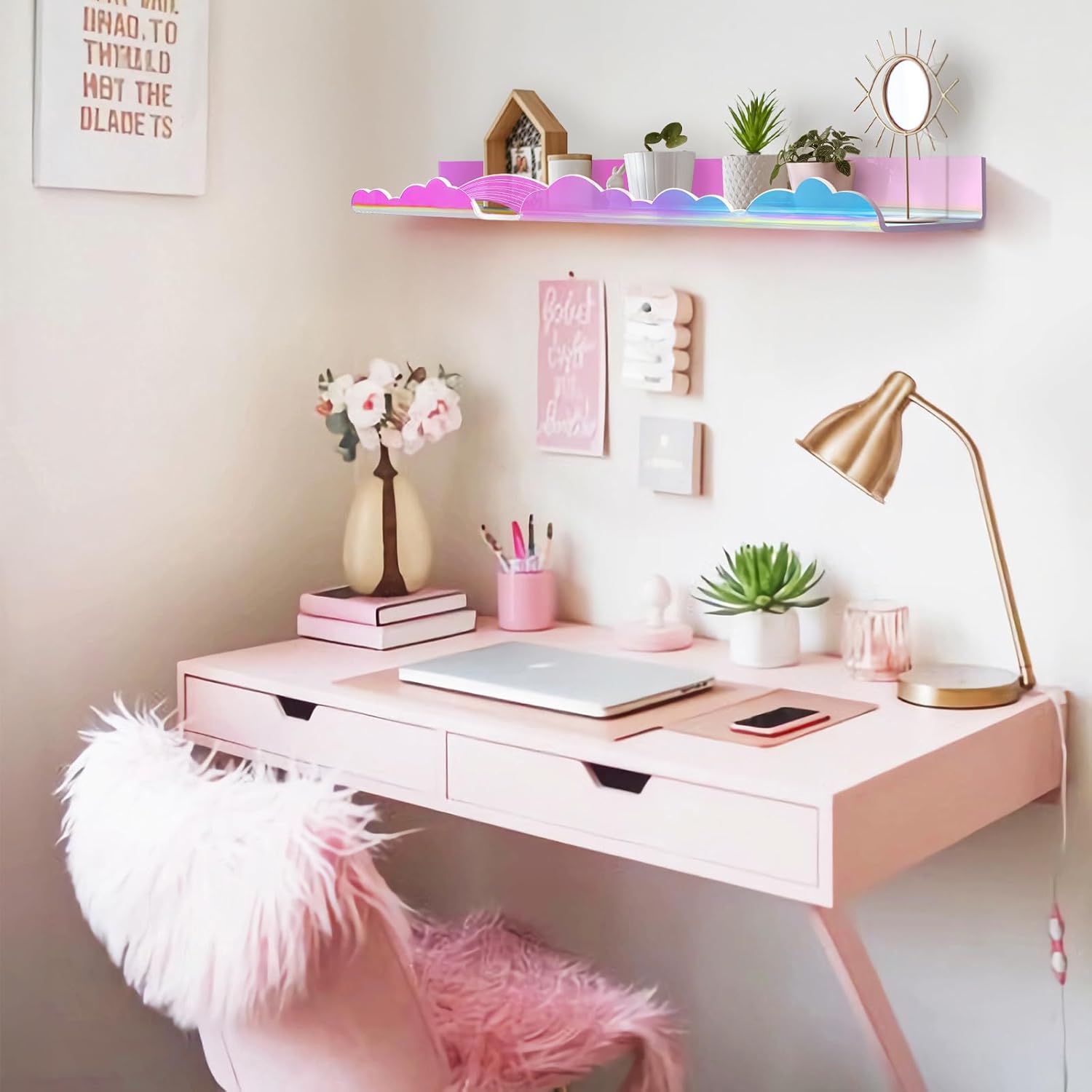 Rainbow Glitter Floating Shelves 2 Pack for Home Decor