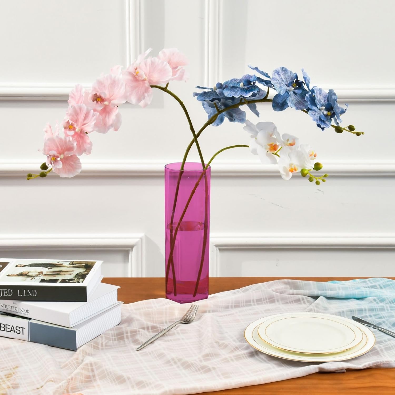 Custom Bright Pink Gradient Plastic Vase for Centerpieces