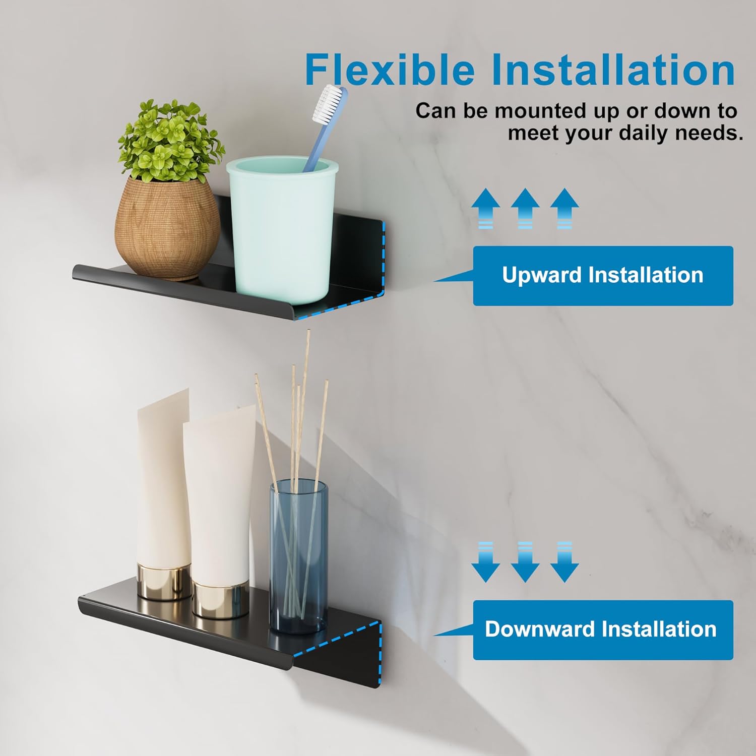 SAYAYO Black Floating Shelves for Wall Storage 2pcs