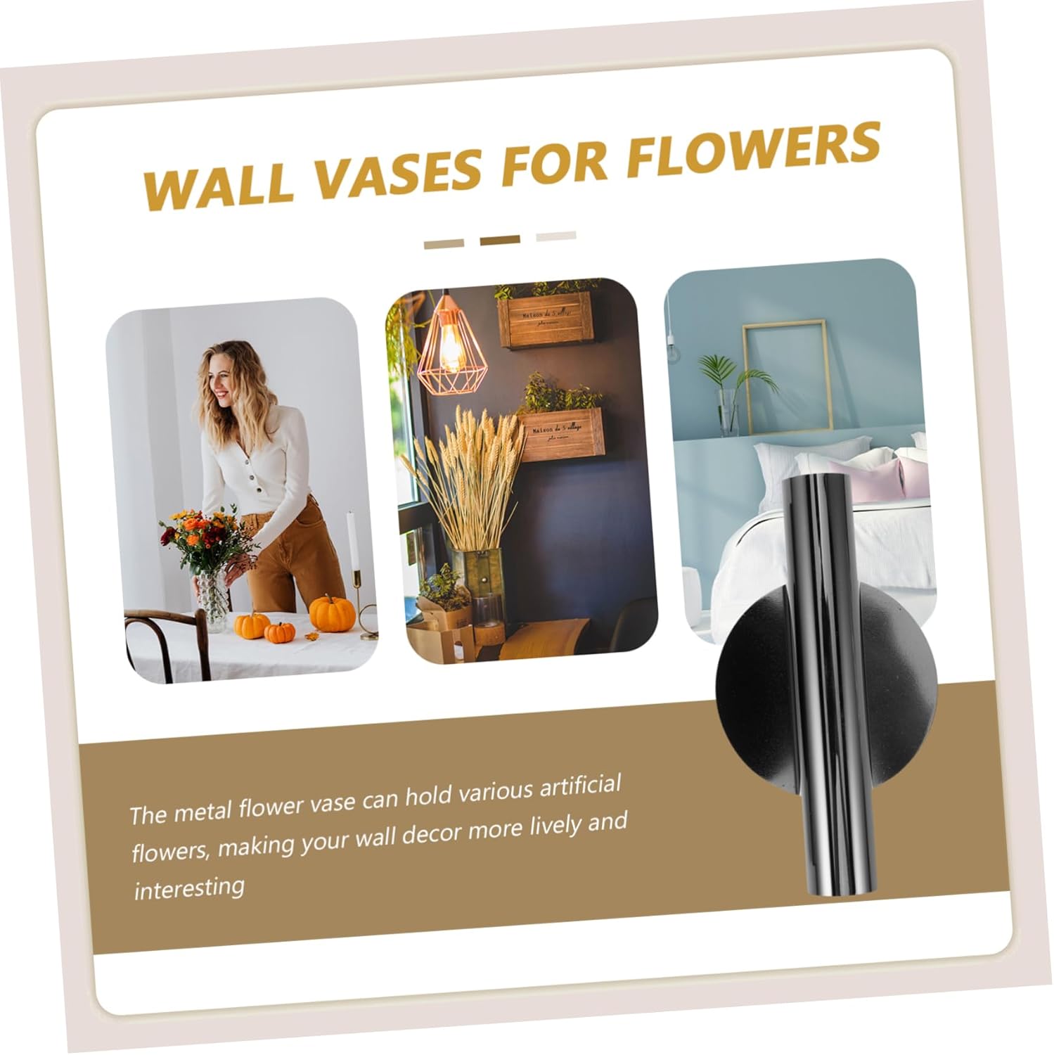 ABOOFAN 2Pcs Wall Mounted Metal Flower Vases No Drill Adhesive Installation