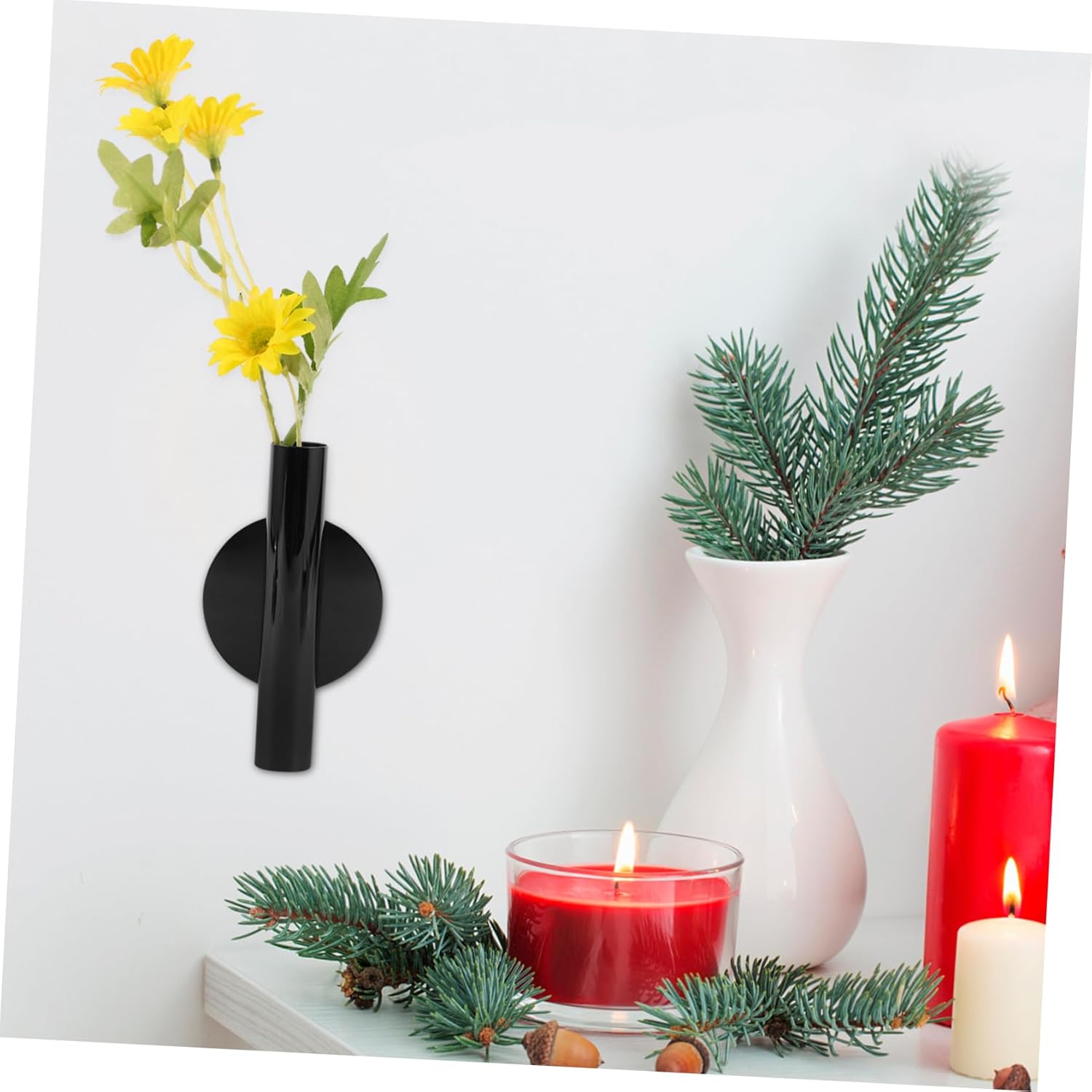 ABOOFAN 2Pcs Wall Mounted Metal Flower Vases No Drill Adhesive Installation