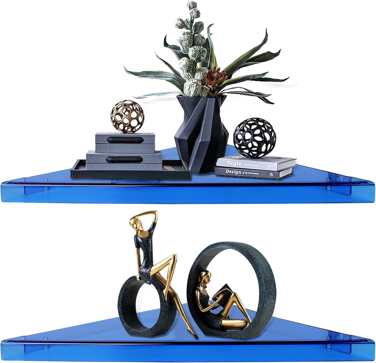 Evron Blue Acrylic Corner Wall Shelf Set of 2