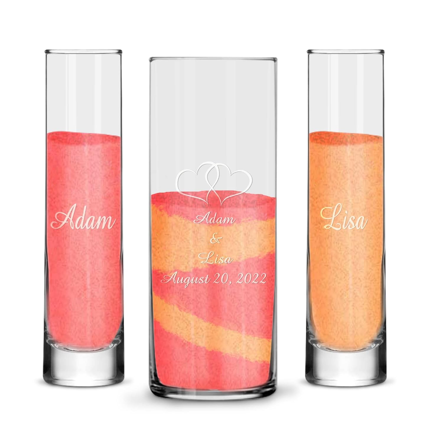 Personalized Unity Sand Ceremony Set With Double Heart Vase