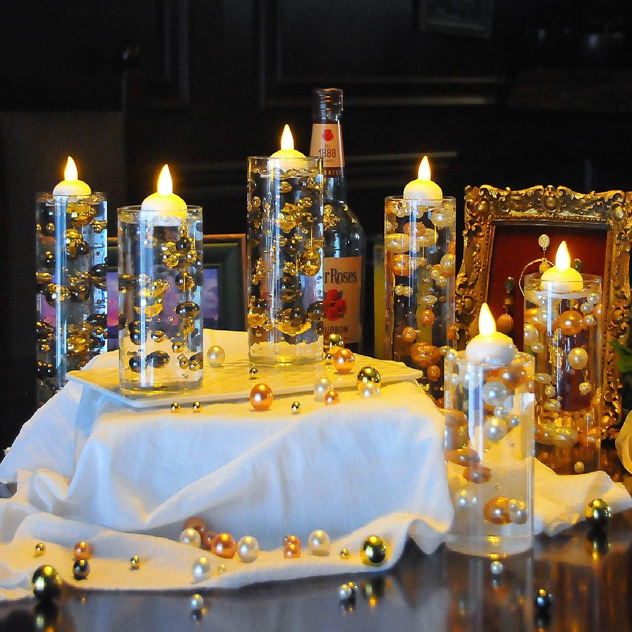 6 Piece Glass Cylinder Vase Set with Floating Candles and Filler Beads