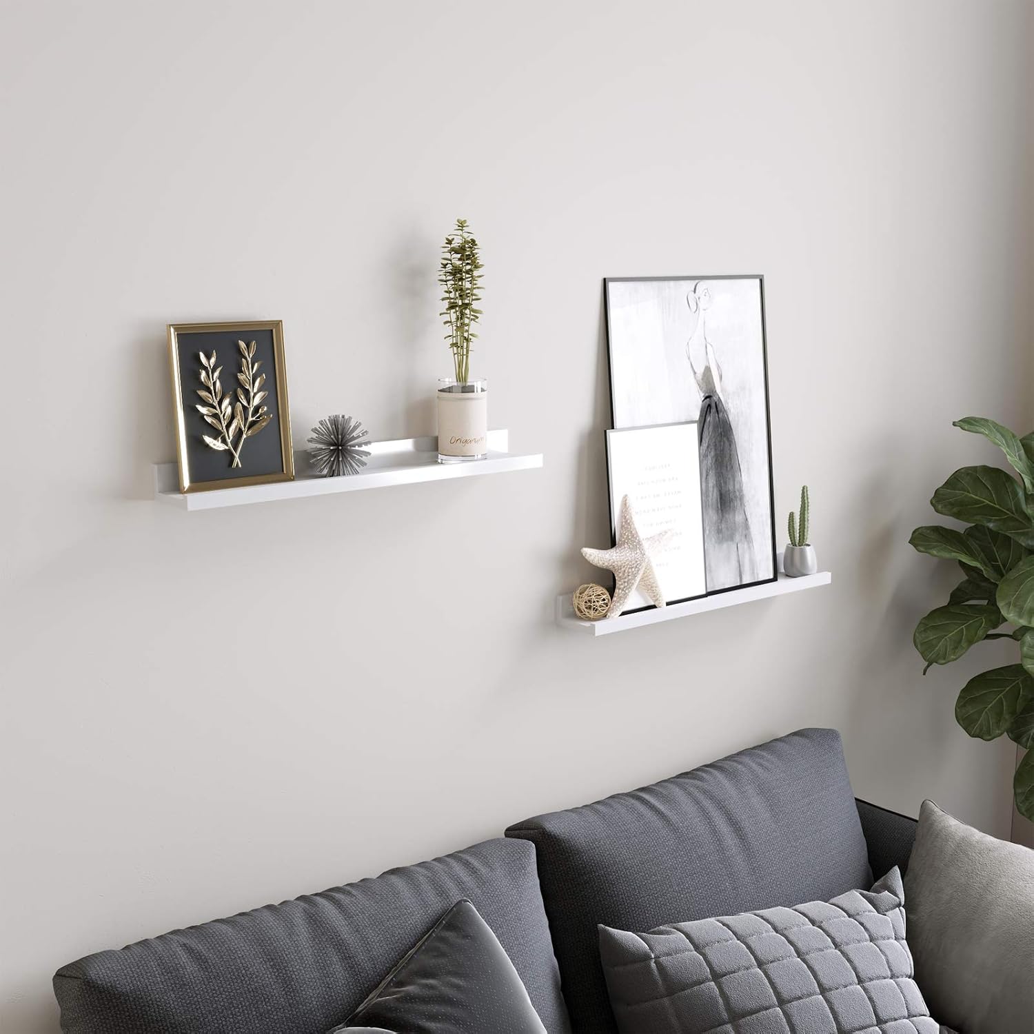 SONGMICS Floating Shelves Set of 2 Matte White