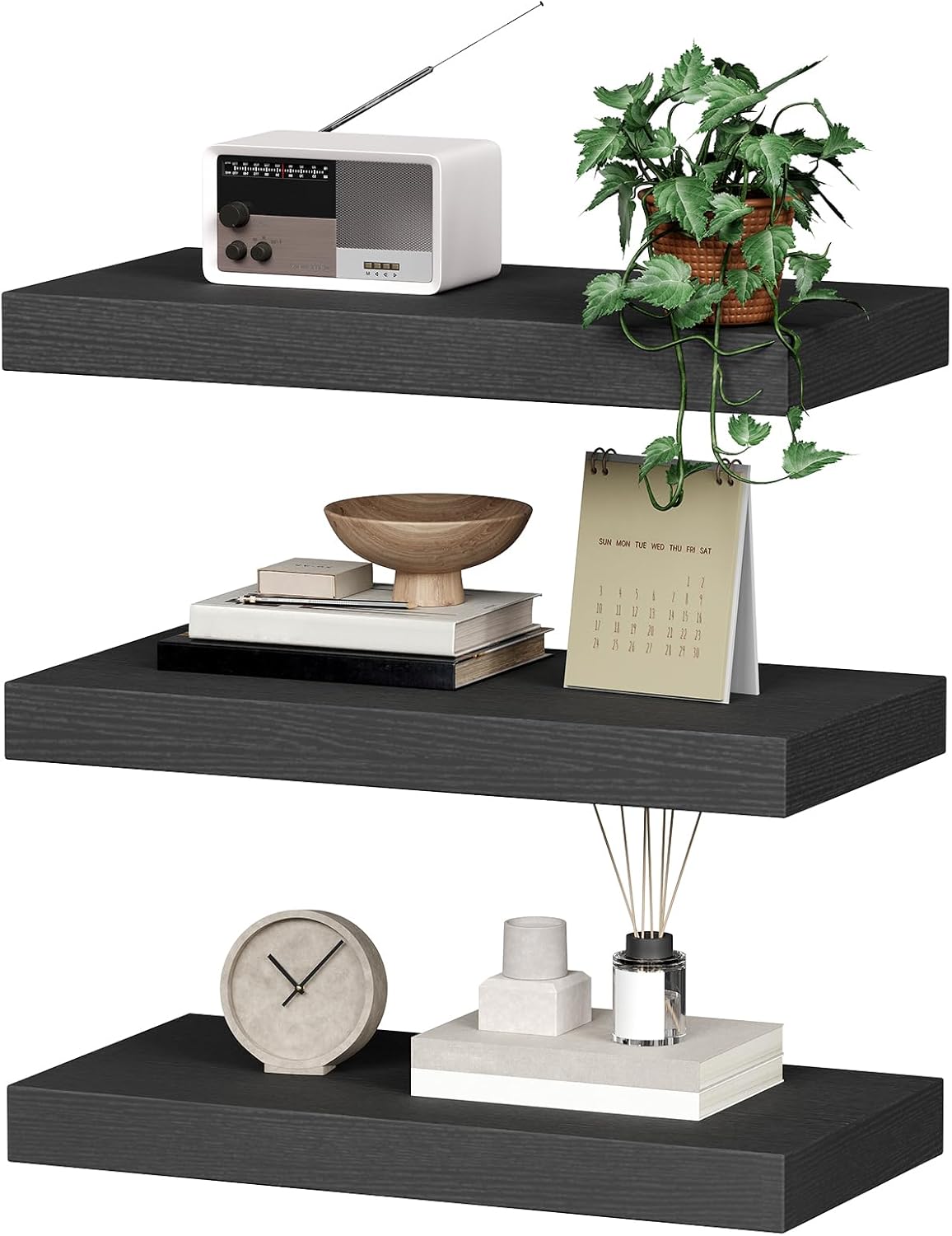 Floating Shelves for Wall 3-Piece Set with Invisible Brackets Black