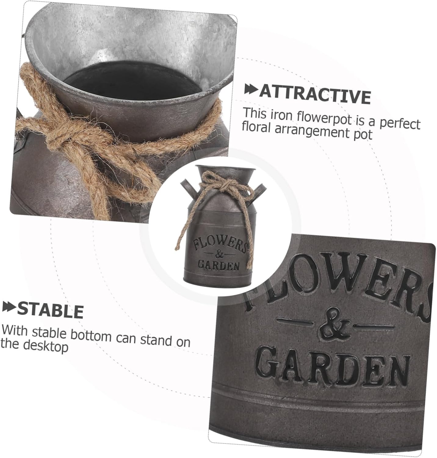Rustic Galvanized Iron Milk Can Dried Flower Vase
