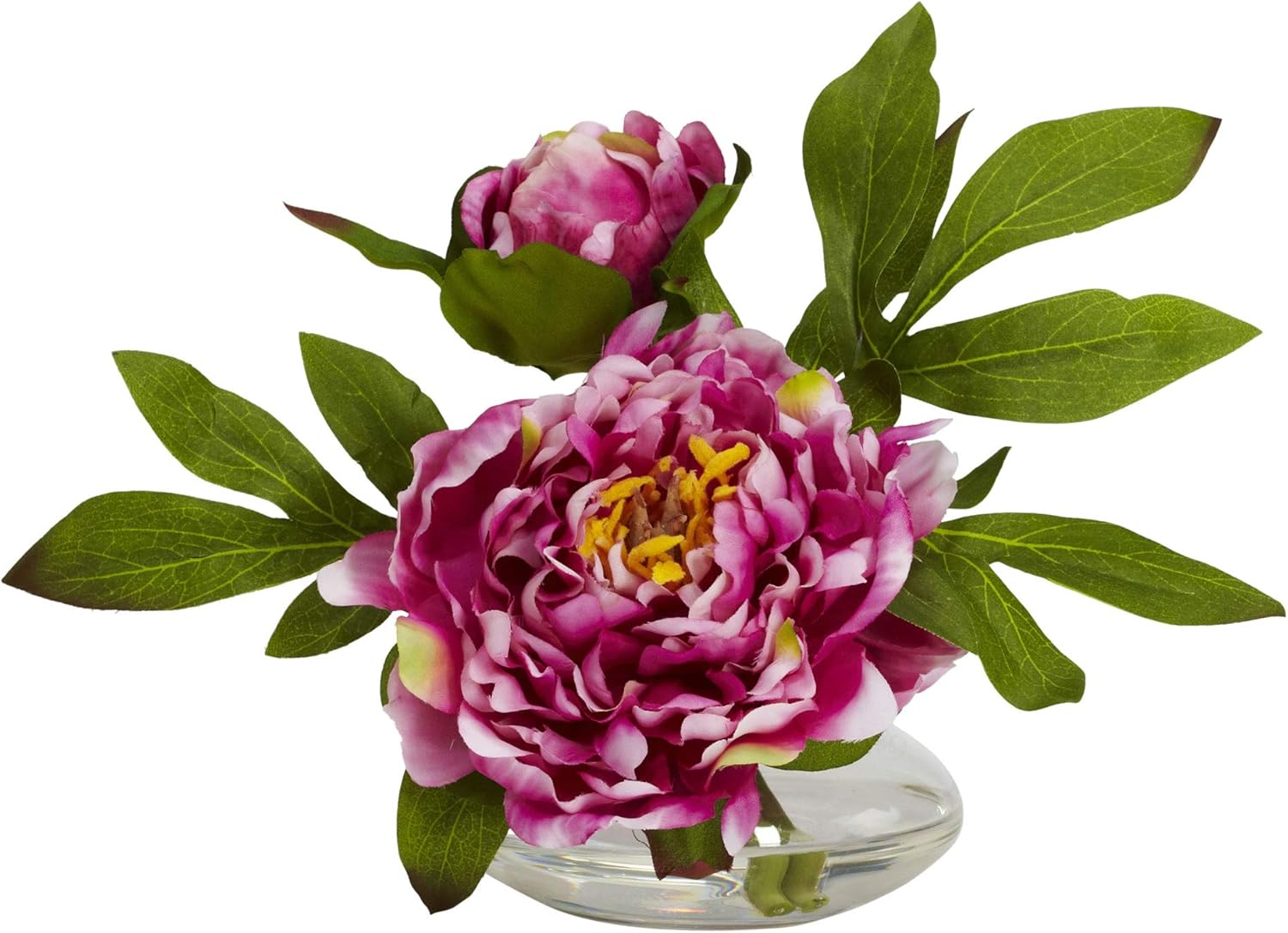 Nearly Natural Peony with Glass Vase Set of 3