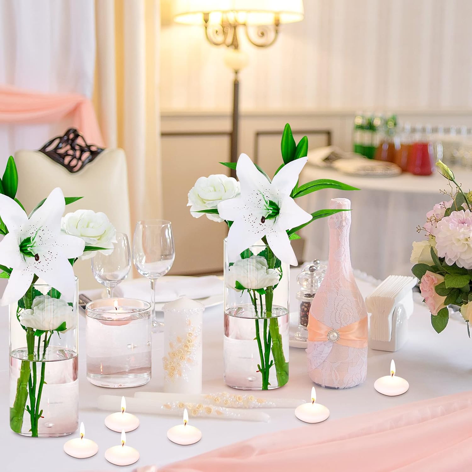 Jinei 12 Pack Glass Cylinder Vases with Floating Candles