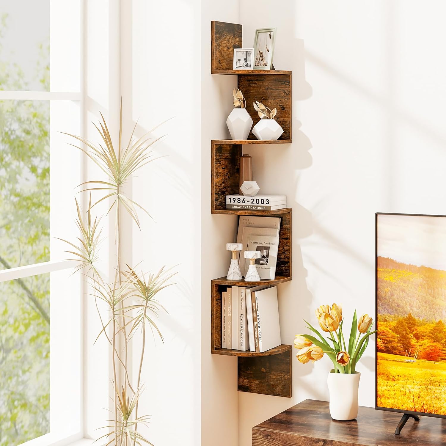 Tangkula 5-Tier Corner Shelf Wall Mount