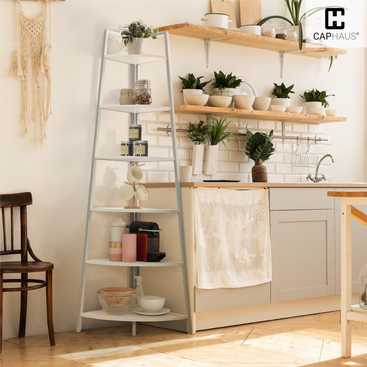 CAPHAUS 6-Tier Corner Shelf Stand with Metal Frame
