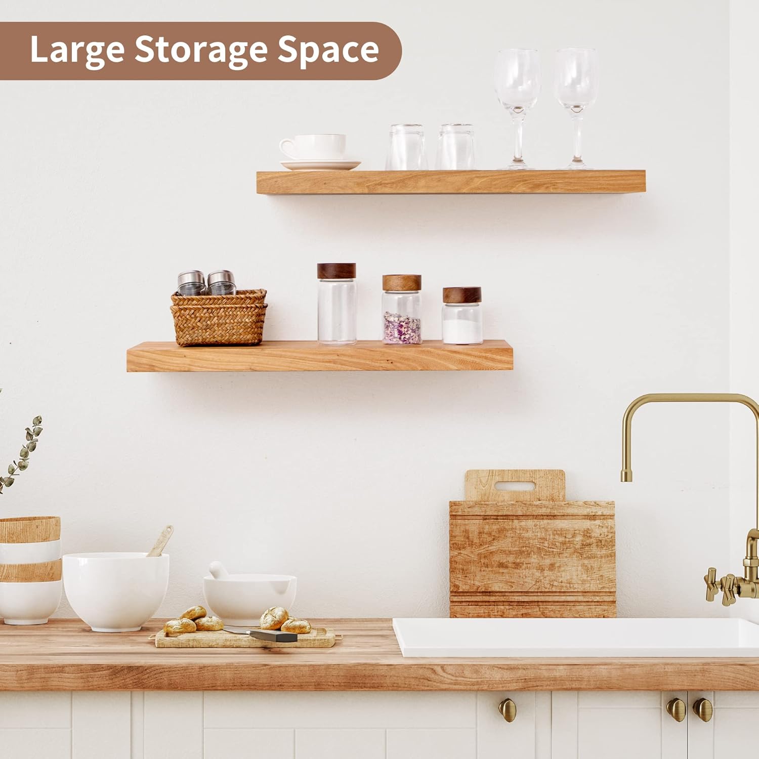Axeman 24 Inch Rustic Floating Wall Shelves 2PCs Natural