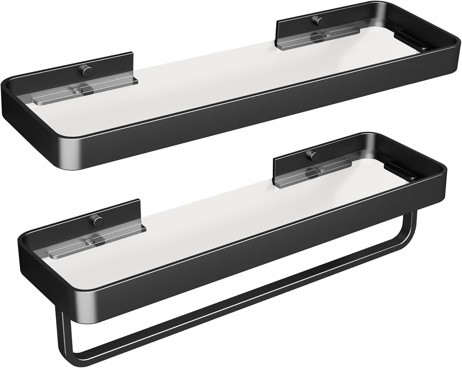 Danpoo 16 Inch Black Floating Bathroom Shelves with Towel Bar 2 Pack