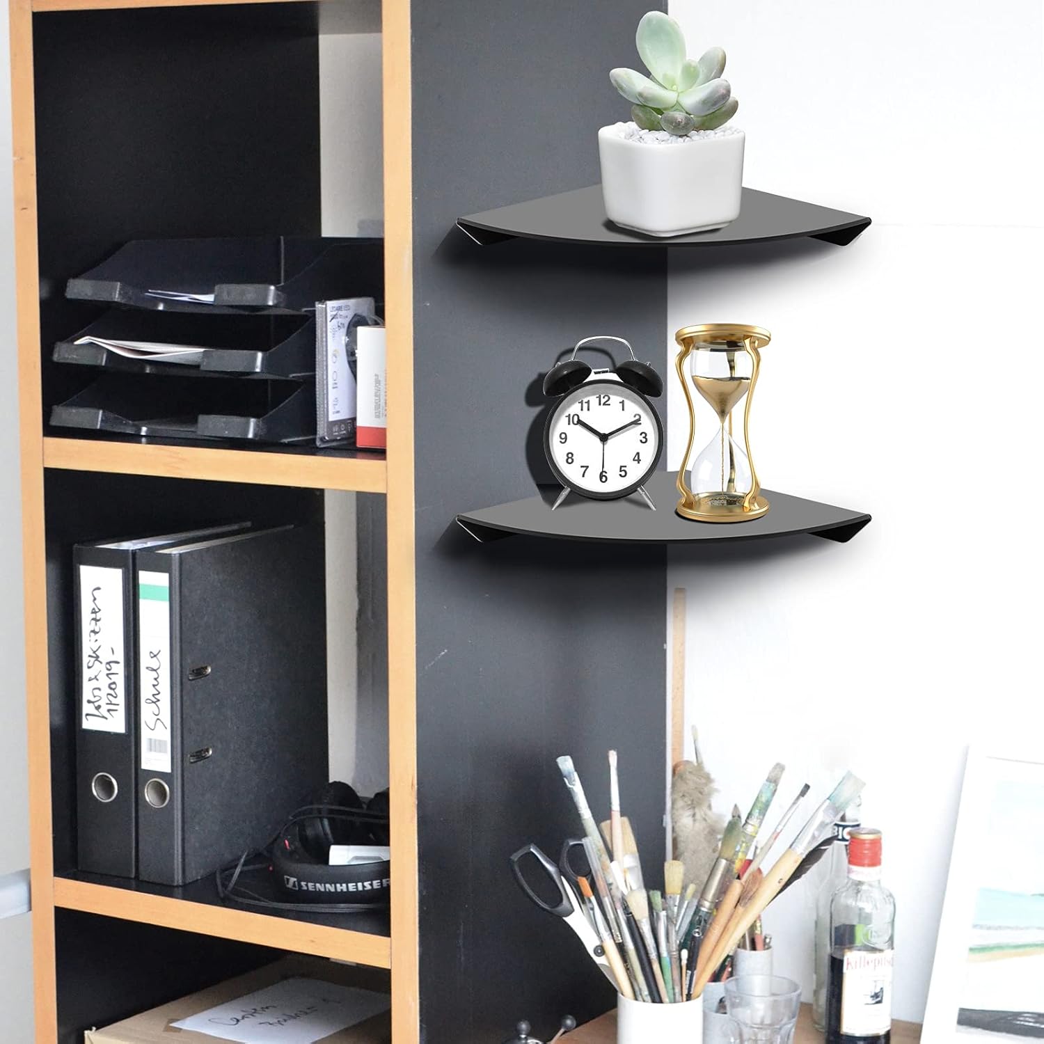 Cosmos Floating Corner Shelves Wall Mount 2 Pcs Black