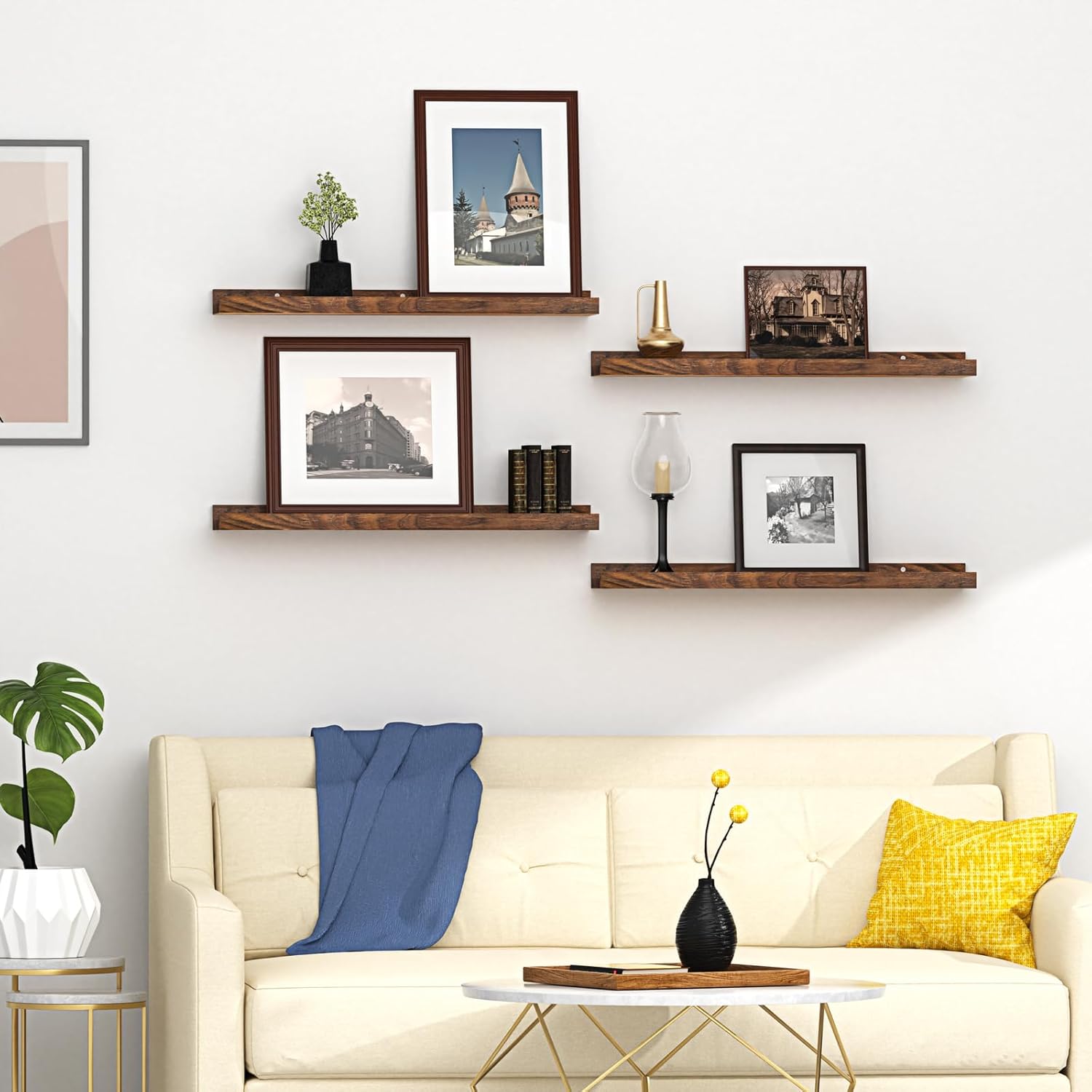 Wood Floating Shelves Set of 4 - 16 Inch Rustic Design