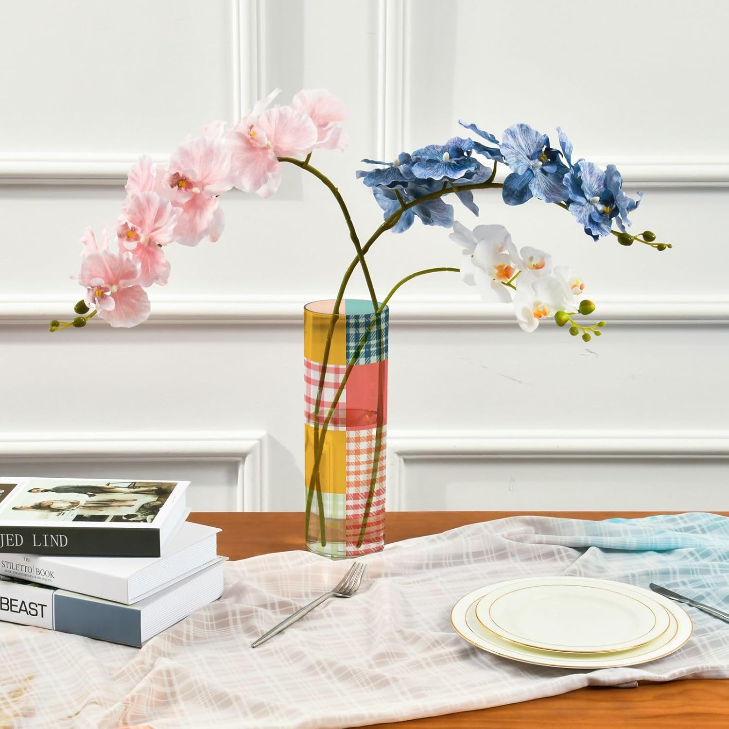 Colorful Checkerboard Plastic Vase for Centerpieces