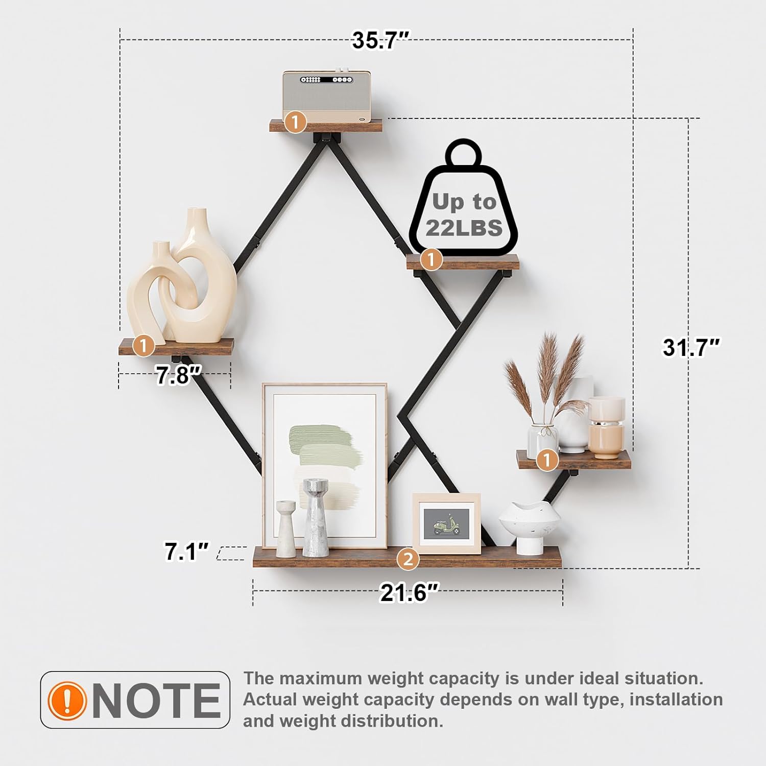 Floating Shelves for Wall Rustic Brown and Black