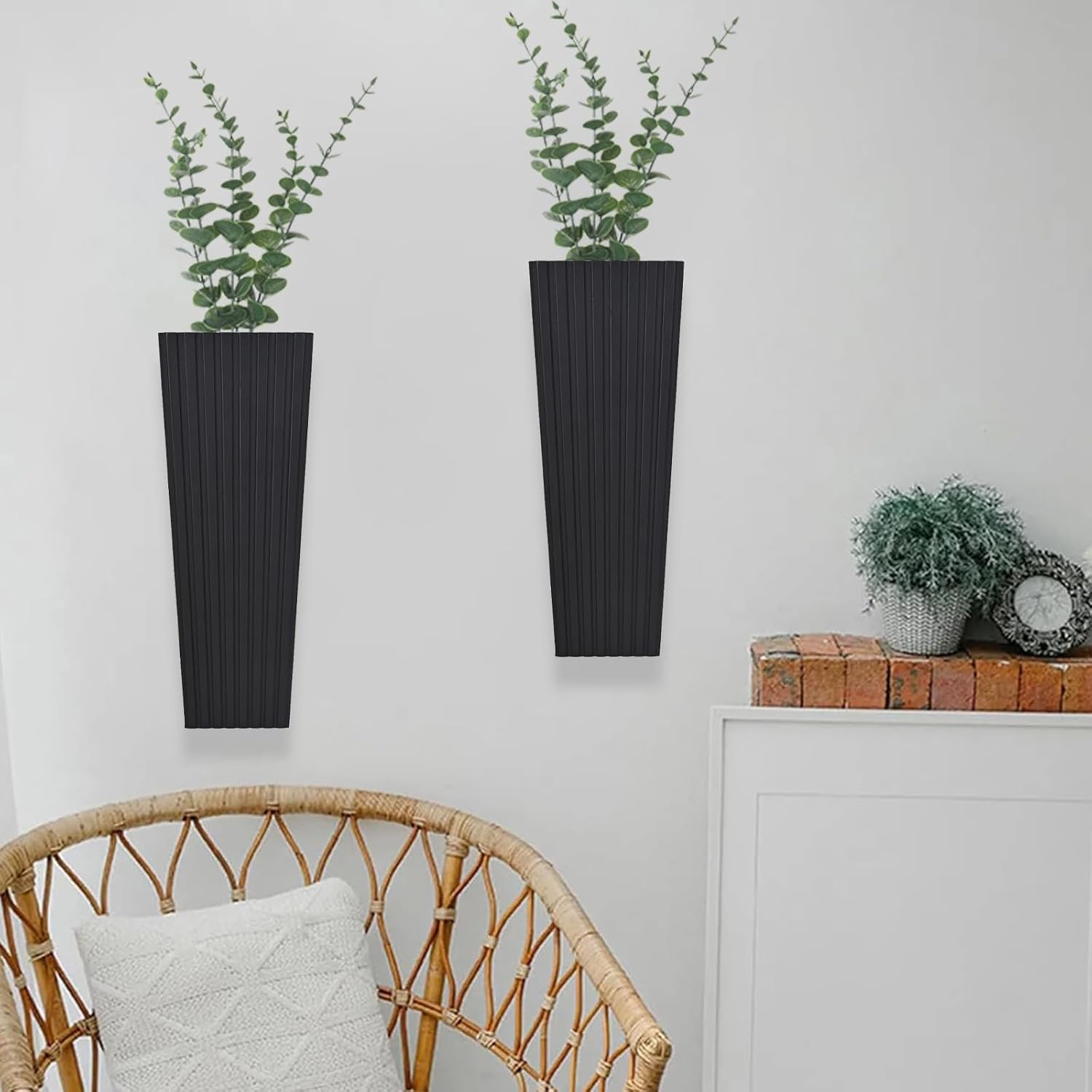 2Pack Black Wood Wall Planter for Dried Flowers and Plants