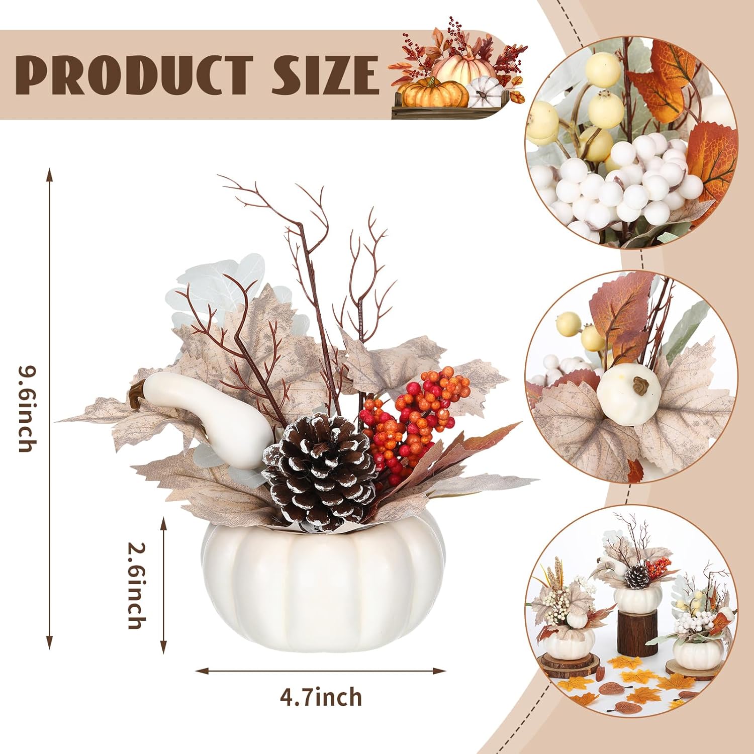 3 Pcs 9 Inch Artificial Fall Pumpkins Centerpiece Decor