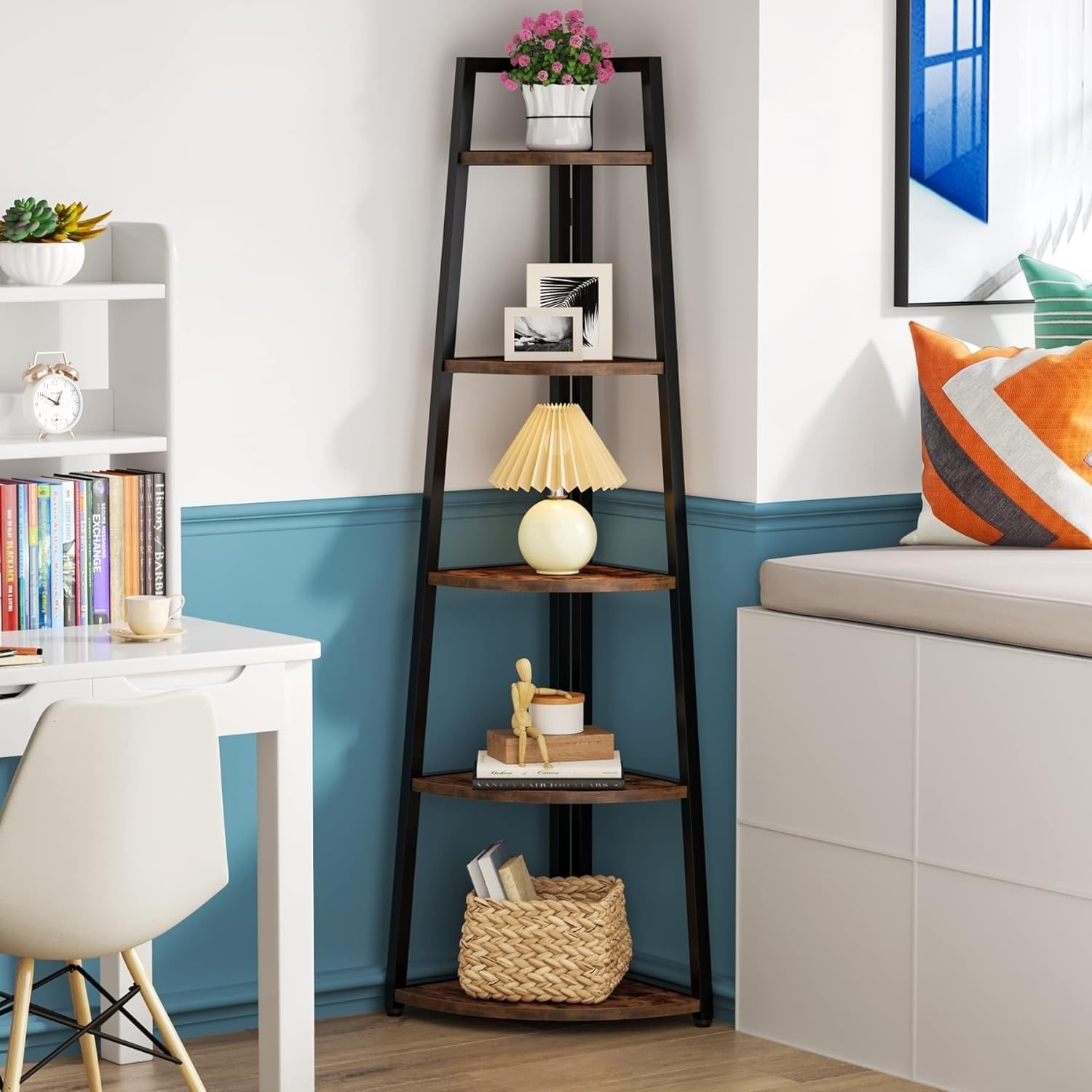 70 Inch Tall Corner Shelf Bookcase with 5 Tiers