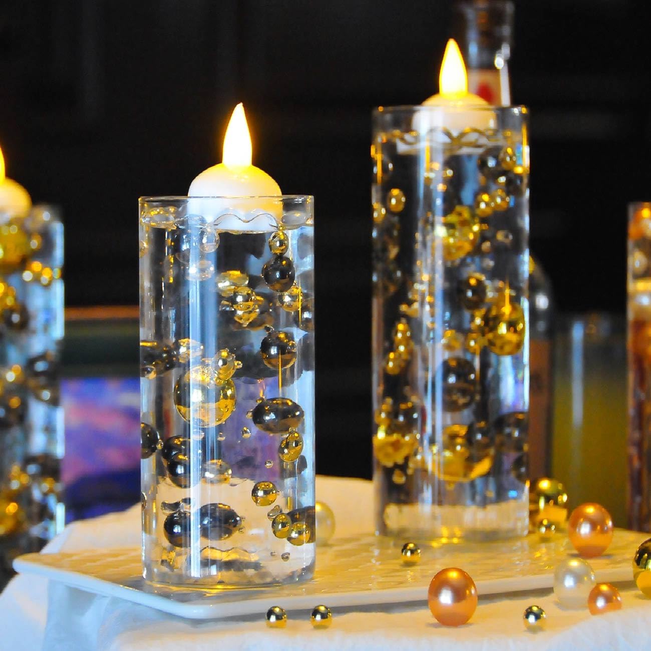 6 Piece Glass Cylinder Vase Set with Floating Candles and Filler Beads