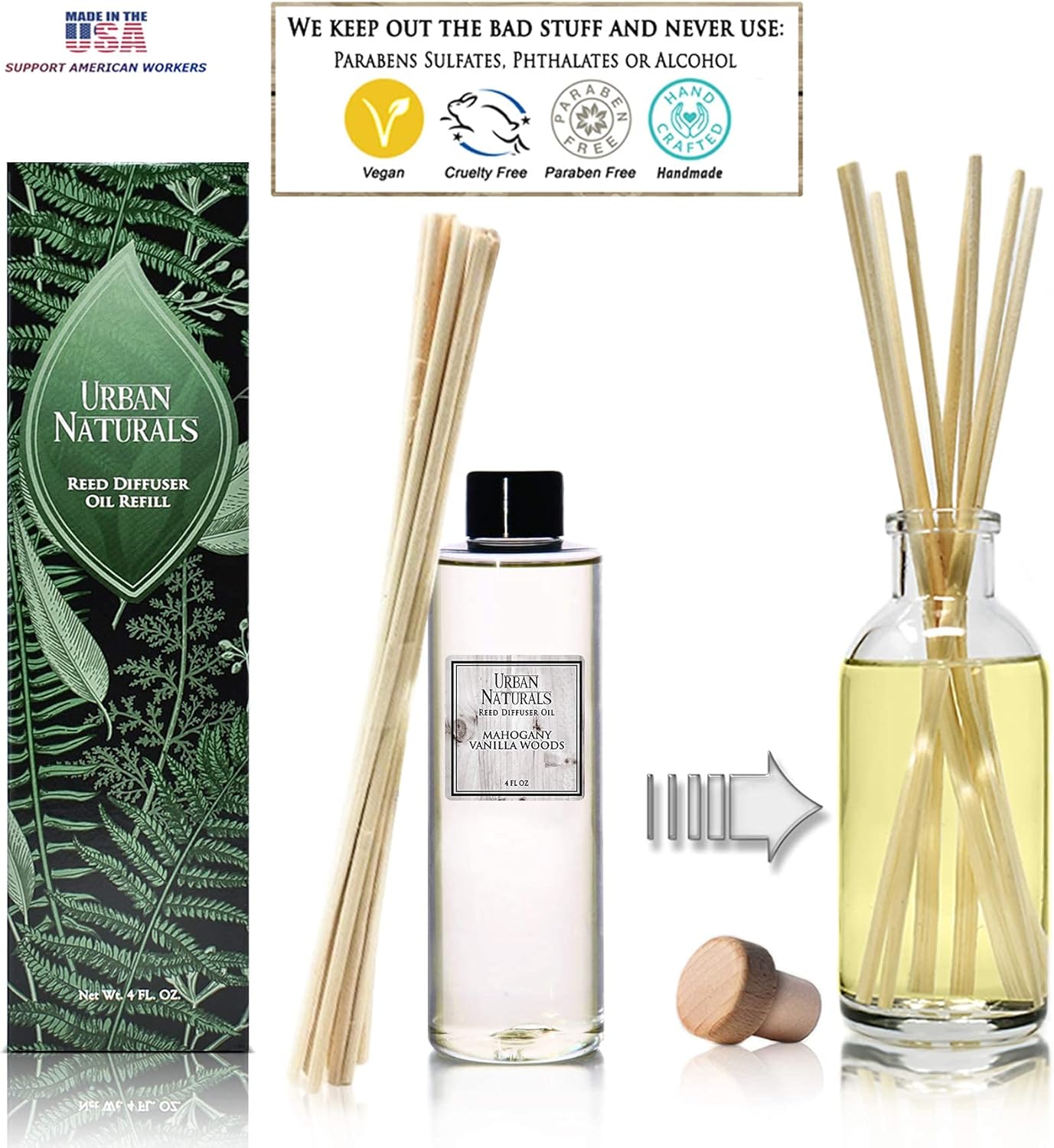 Urban Naturals Mahogany Vanilla Reed Diffuser Refill Bundle