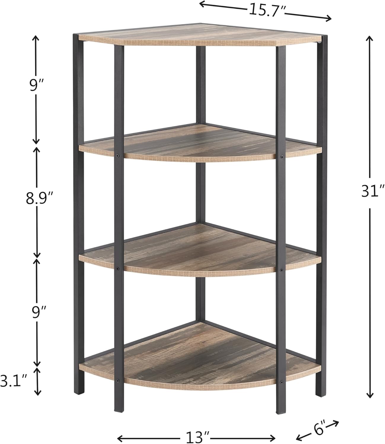 JOIN IRON 4-Tier Corner Bookshelf Stand Modern Industrial Design