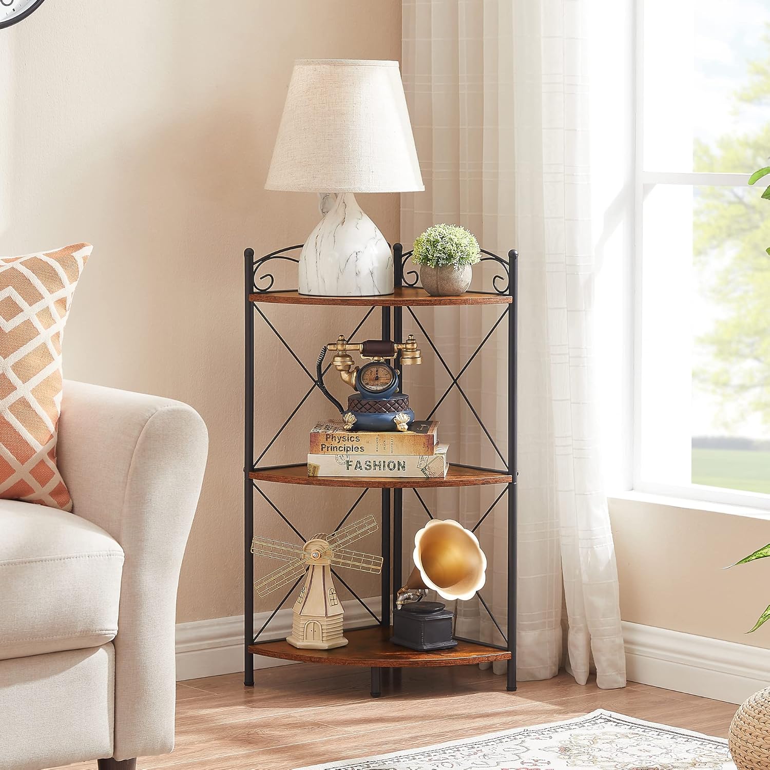 VECELO Corner Table with Storage Shelves