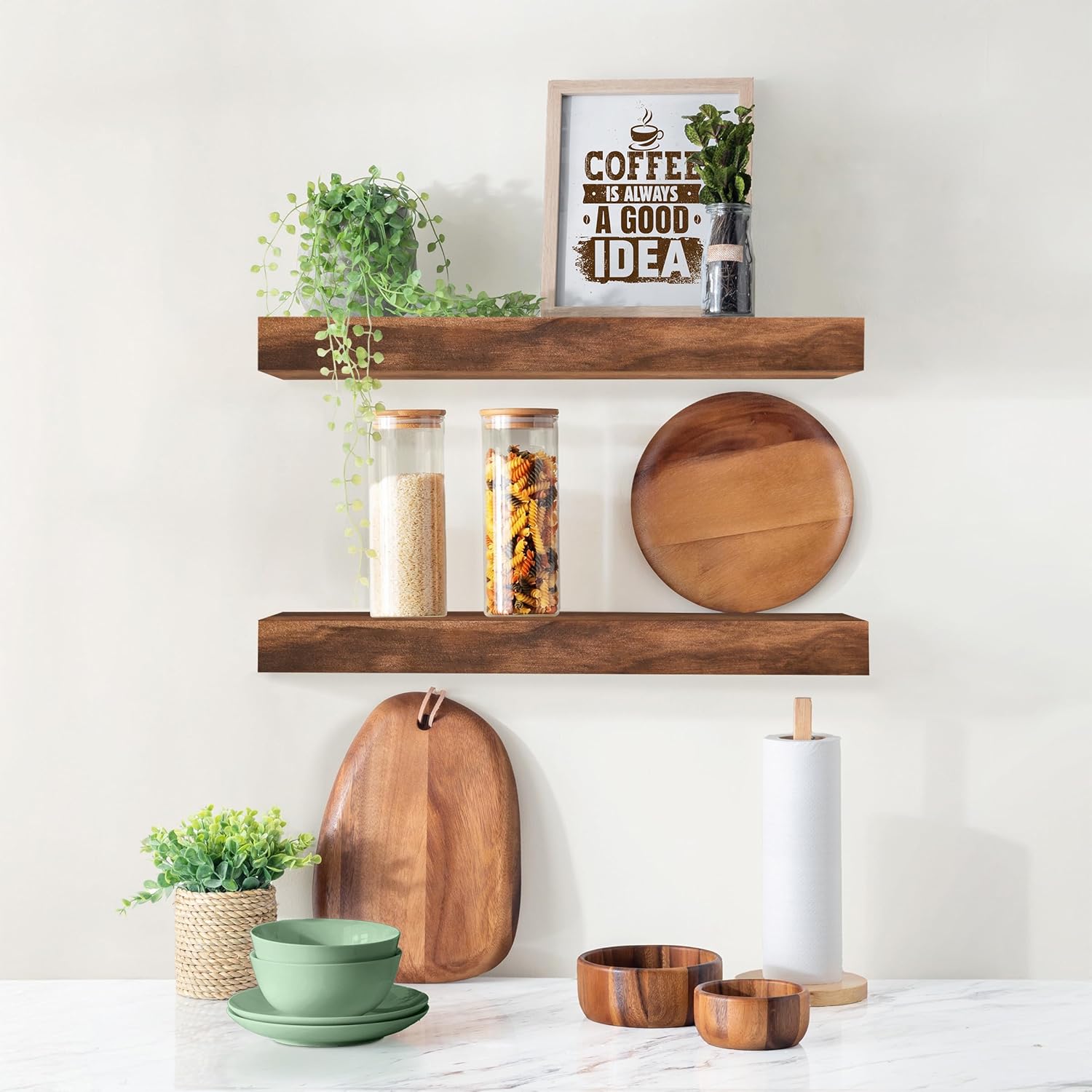 Sorbus Solid Pine Floating Shelves Set of 2