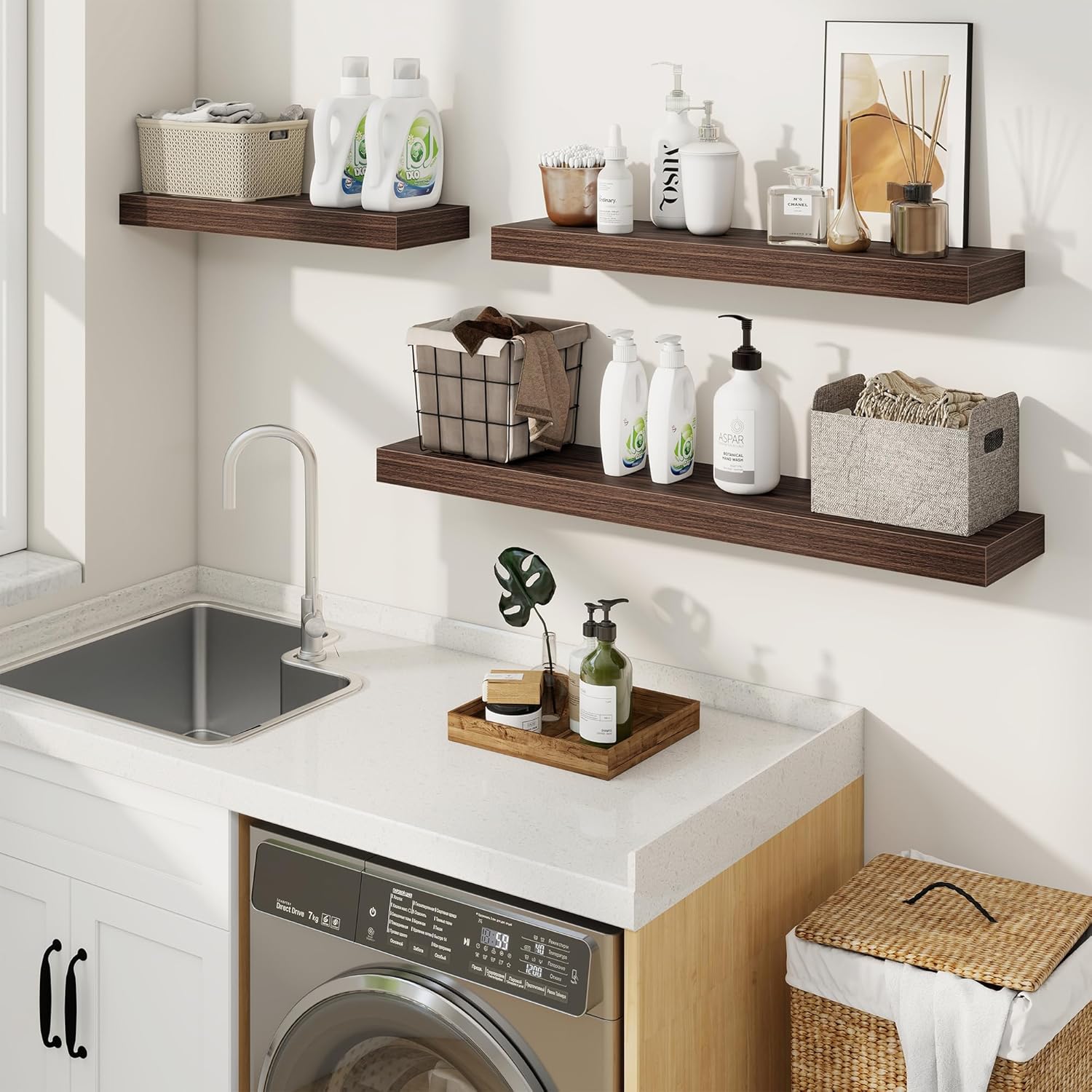 Fuqing 24 Inch Floating Shelves Set of 2 Walnut