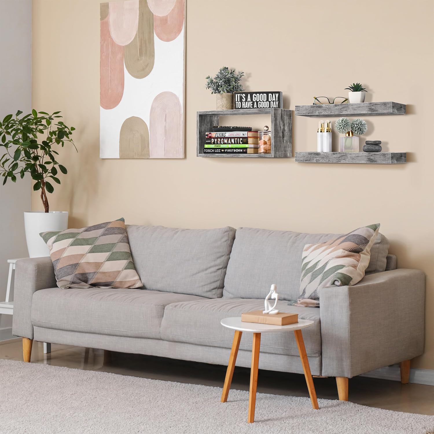 Sorbus Floating Wall Shelves Set of 3 - Grey