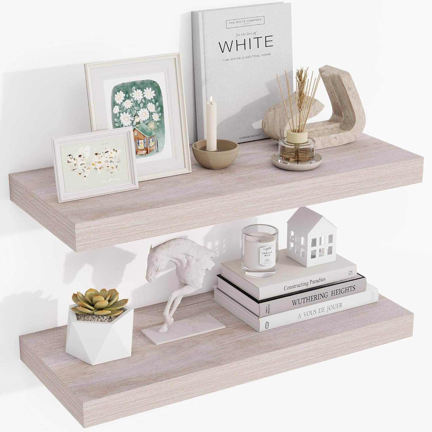 24 Inch Floating Shelves with Rustic Wood Grain