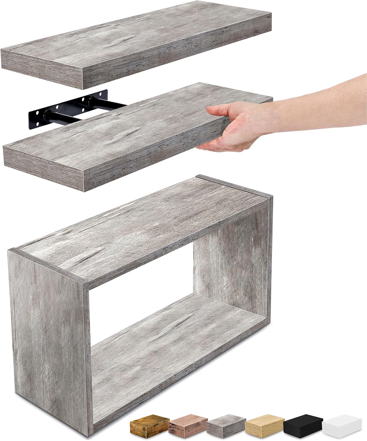 Sorbus Floating Wall Shelves Set of 3 - Grey