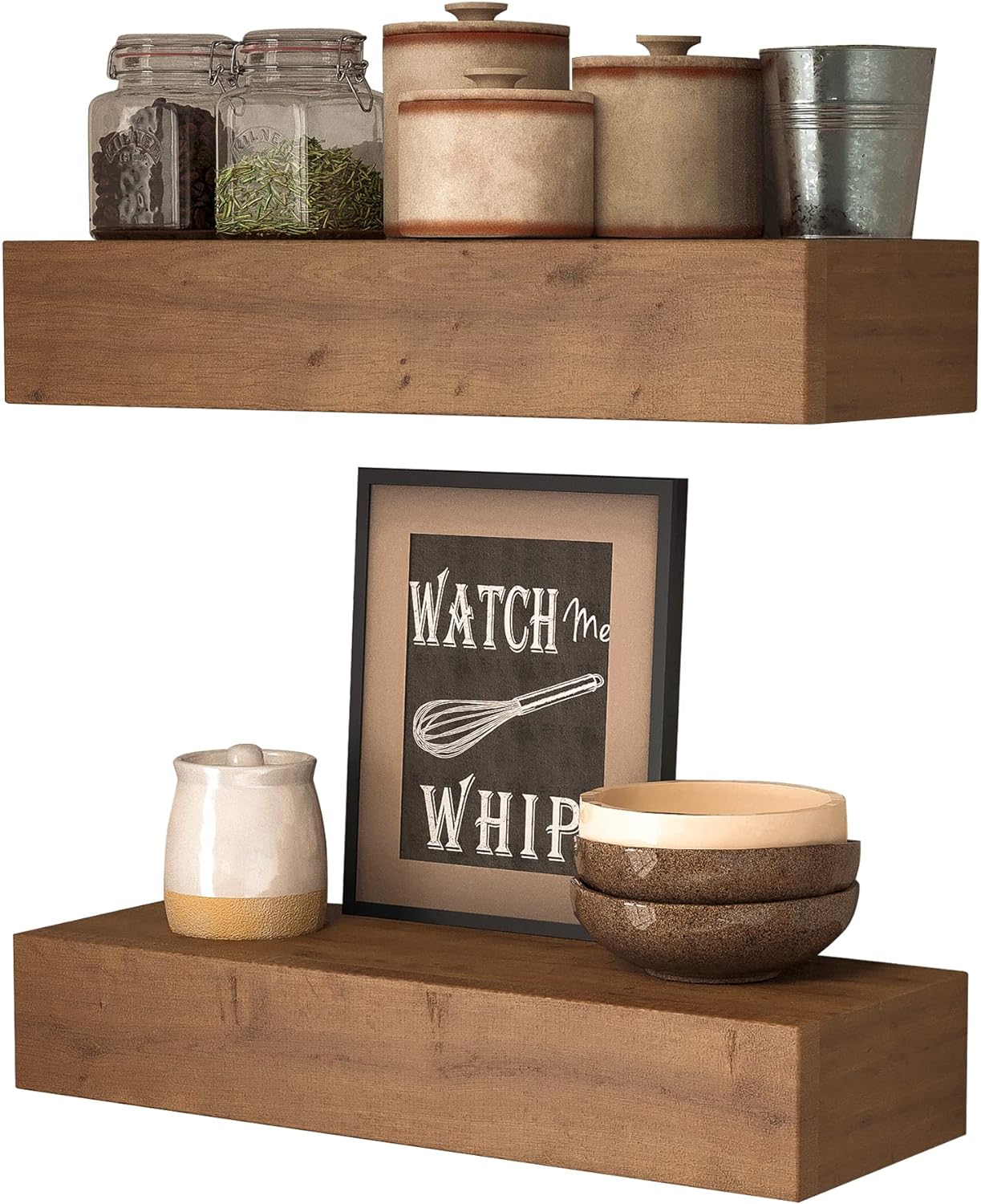 ROOREVO Wall Floating Shelves Rustic Wood 17 Inch 2 Pack