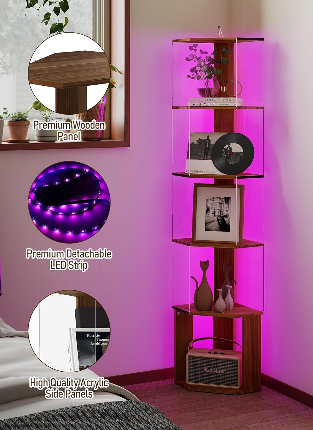 6 Tier Corner Shelf with Dimmable LED Light