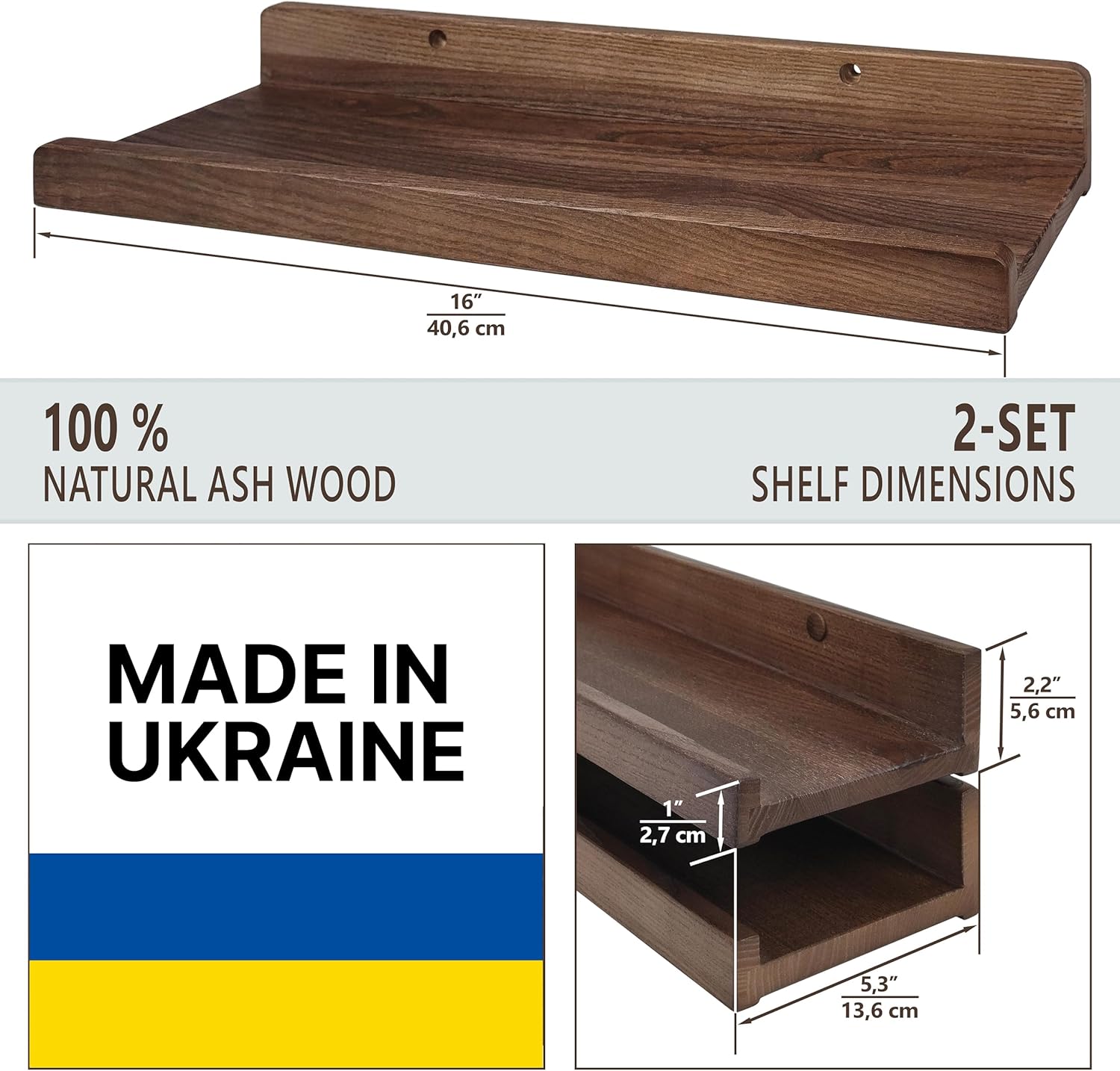 Wood Wedge Floating Shelves 16 Inch Set of 2