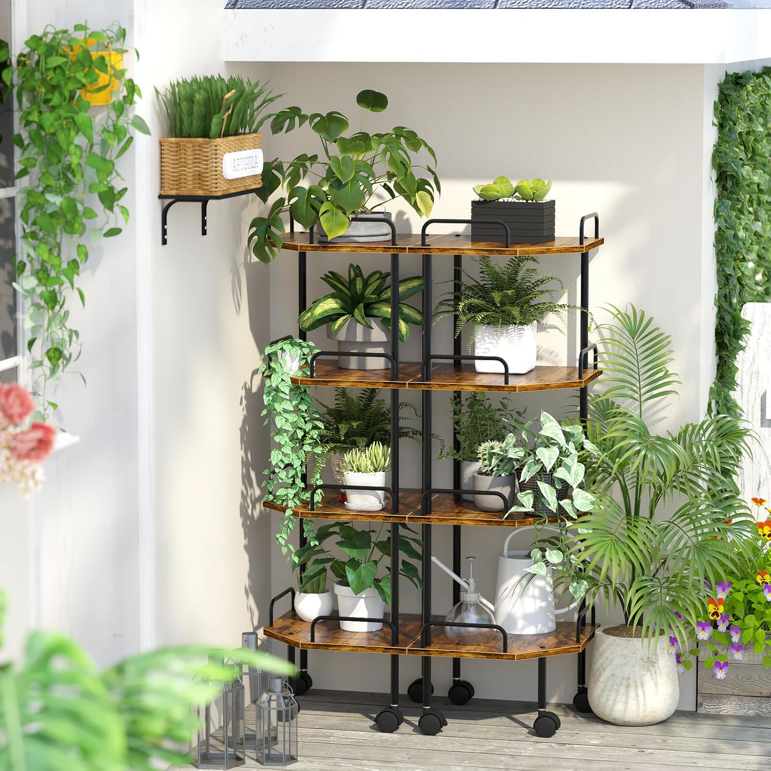 4-Tier Corner Shelf with Wheel for Home